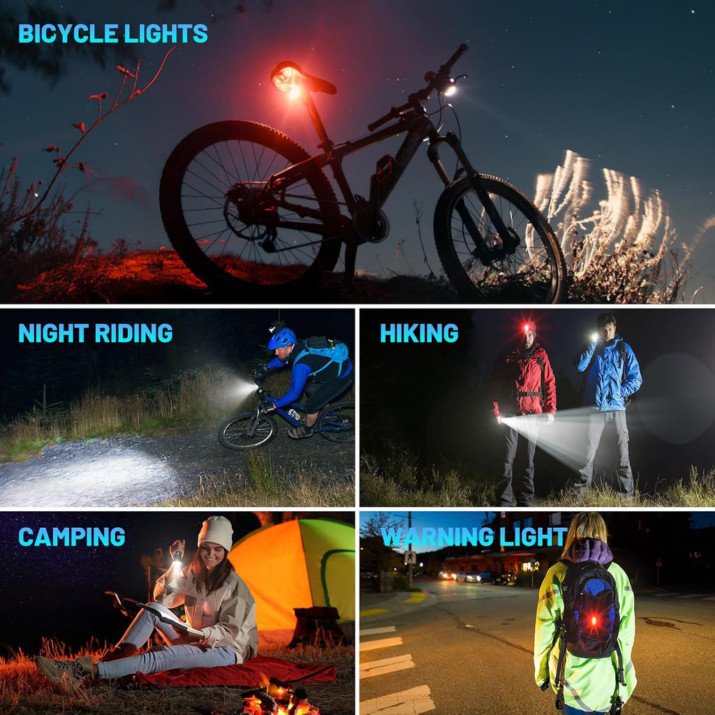 APECYC Bike Lights, Rechargeable Bicycle Light for Night Riding, Bike Front Headlight and Back Taillight with 4+5 Light Modes, Waterproof Bike Light Set for Mountain Road & Commuter Cycling