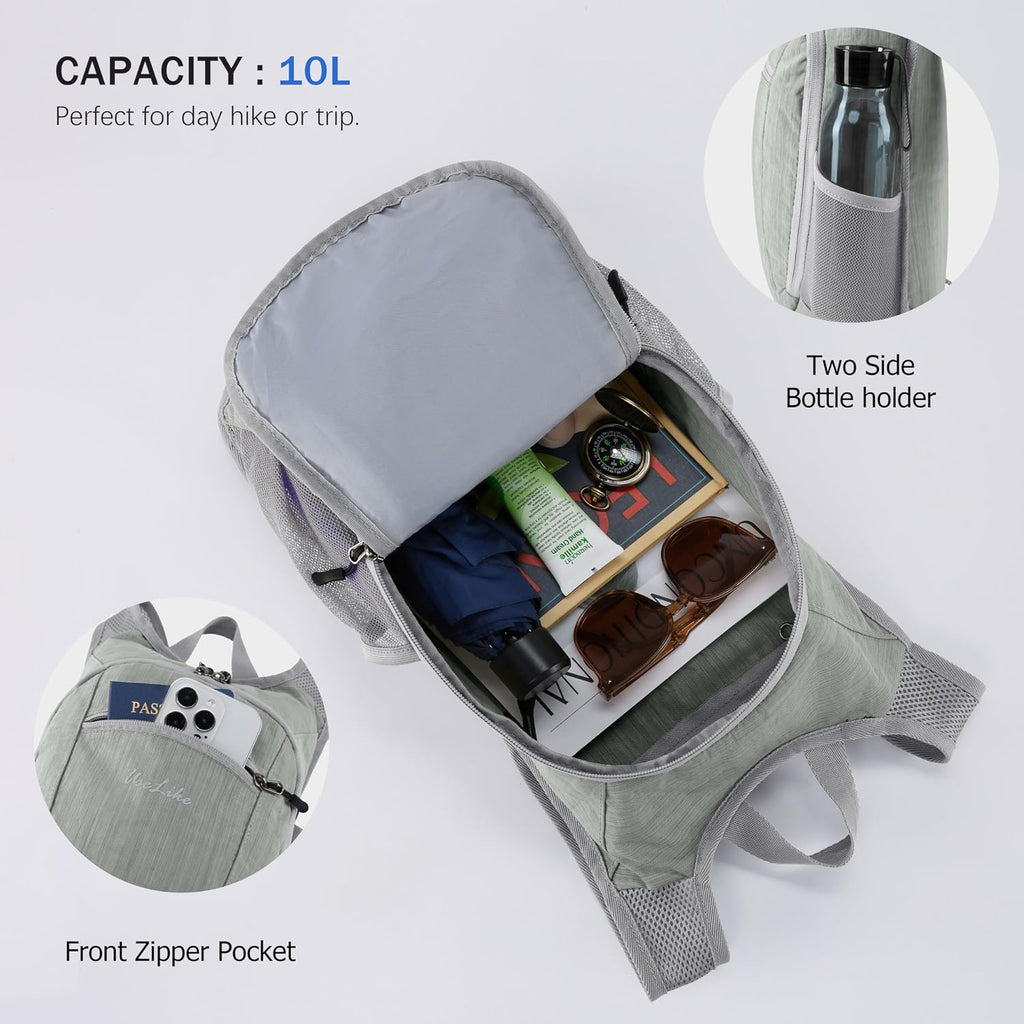Uselike 10L Small Hiking Backpack Travel Daypack Lightweight Packable Back Pack for Women Men(Light Grey)