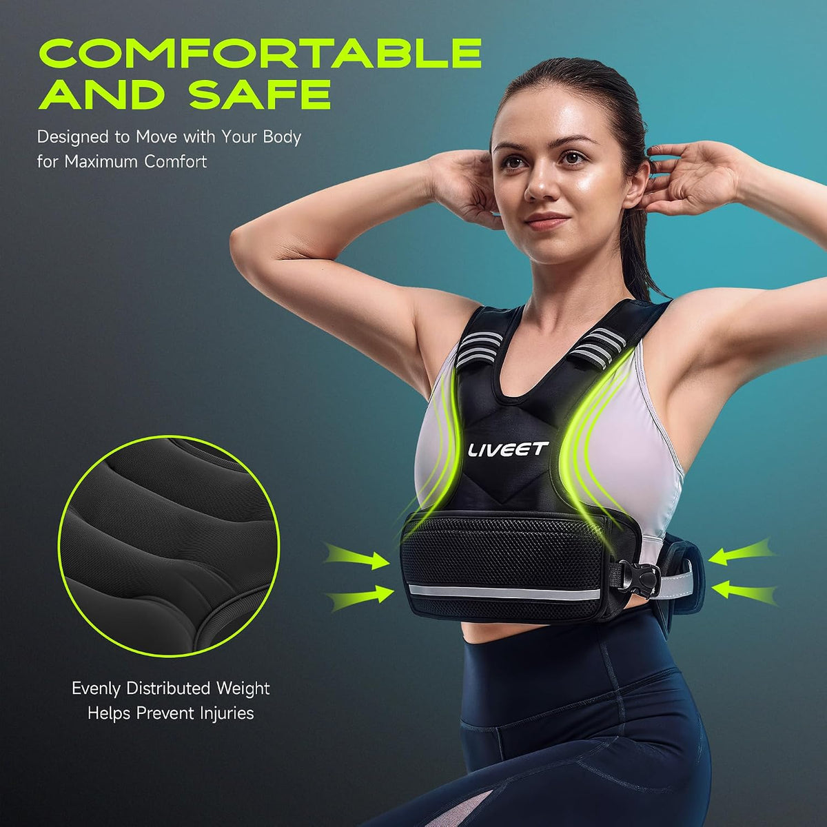 Adjustable Weighted Vest for Women Men, 4-10lb 11-20lb 20-32lb Weight Vest with 6 Ironsand Bags, Running Vest with Reflective Strips Adjustable Buckle Straps for Walking Strength Training