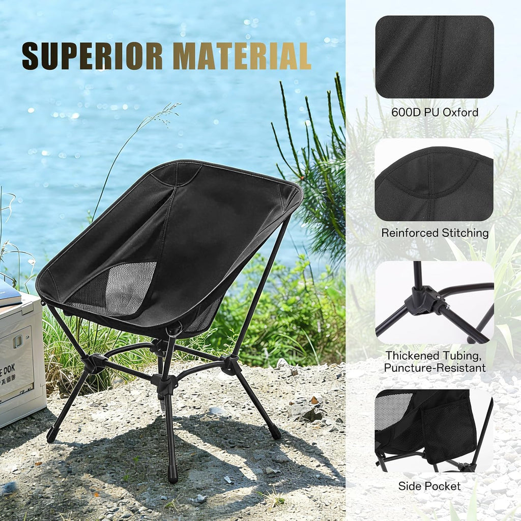 2 Pack Low Back Camping Chair, 2-in-1 Height Adjustable, Heavy Duty
