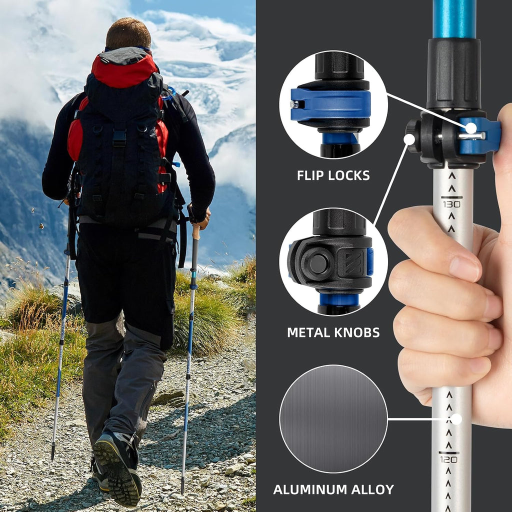 Trekking Poles, Collapsible Hiking Poles,Lightweight and Compact Walking Sticks with Adjustable Height for Men and Women