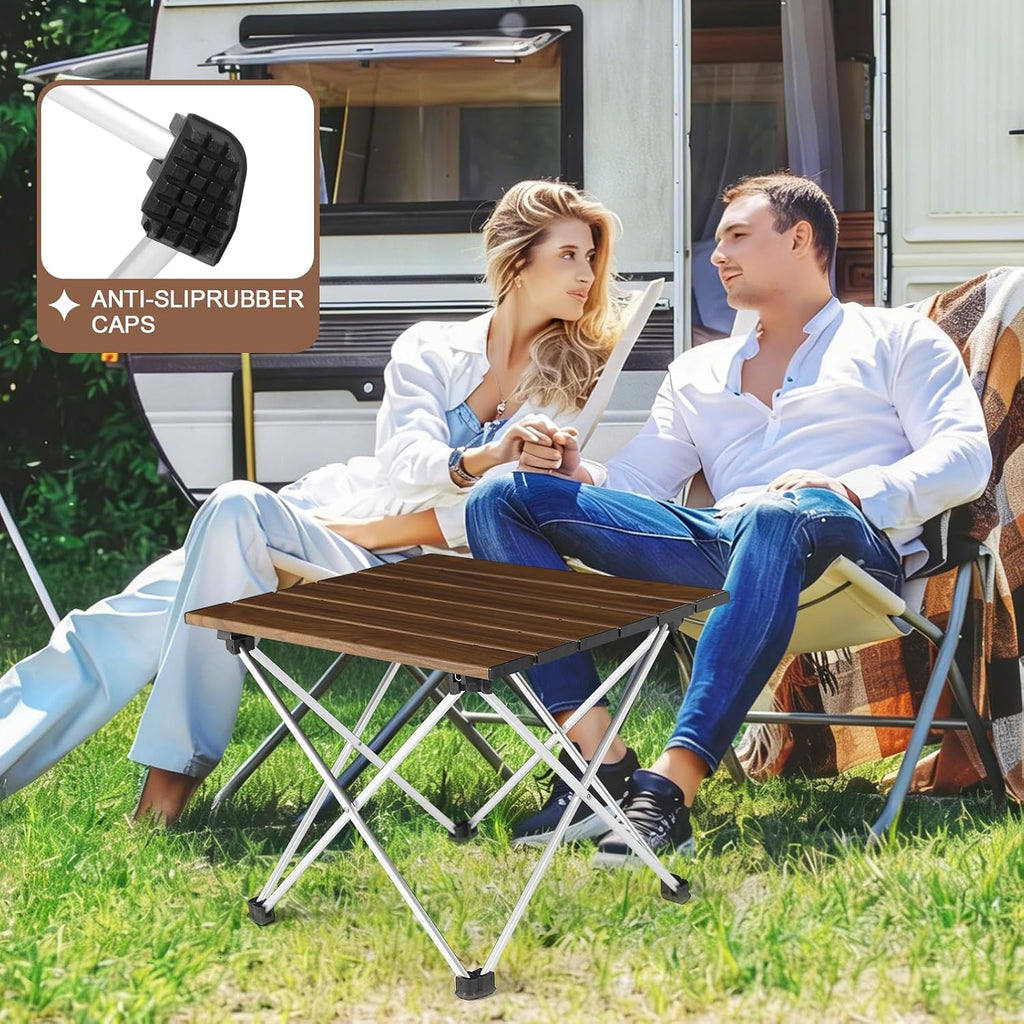 Tesouro Camping Table with Aluminum Table Top, Folding Beach Table Easy to Carry, Prefect for Outdoor, Picnic, BBQ, Cooking, Festival, Beach, Home Use