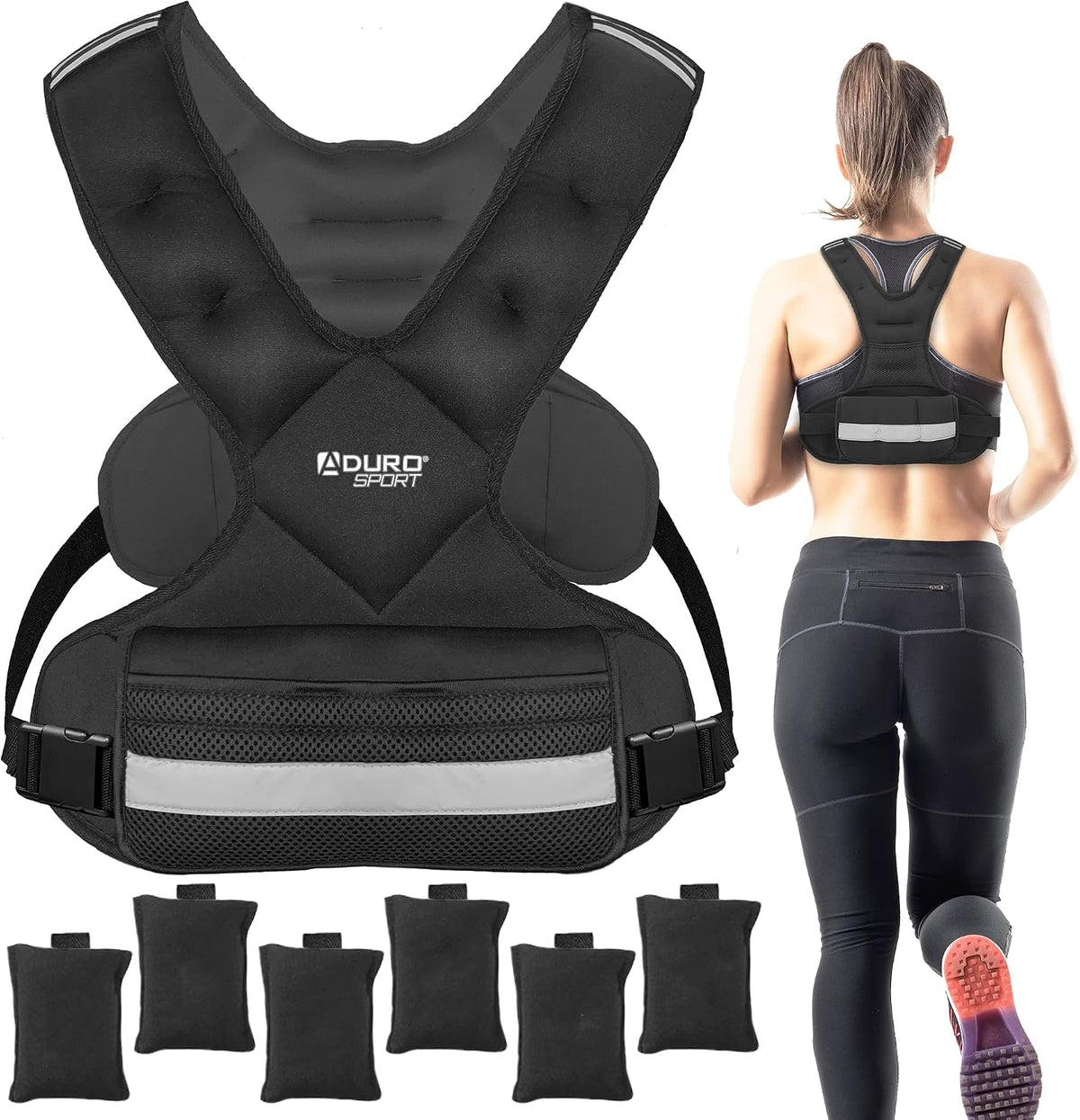 "Aduro Sport Adjustable Weighted Vest Workout Equipment, 4-10lbs/11-20lbs/20-32lbs/26-46lbs Body Weight Vest for Men, Women, Kids"