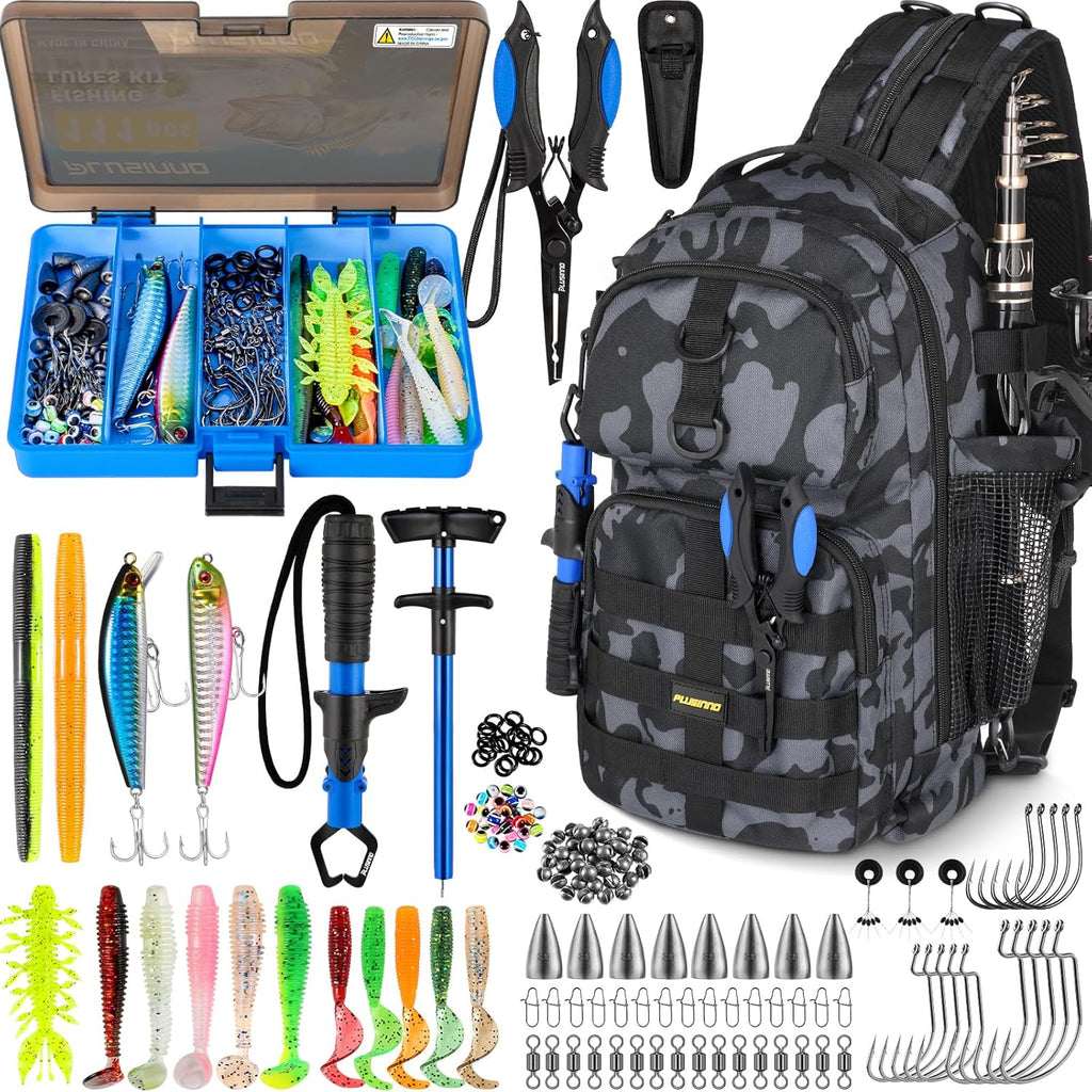 PLUSINNO Fishing Backpack with Tackle Box & Fishing Gear Kit Tackle Bag