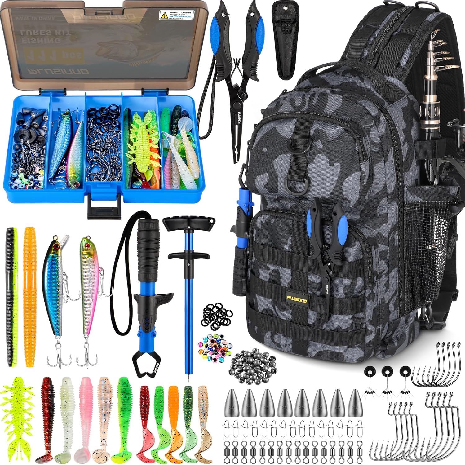 PLUSINNO Fishing Backpack with Tackle Box & Fishing Gear Kit Tackle Bag