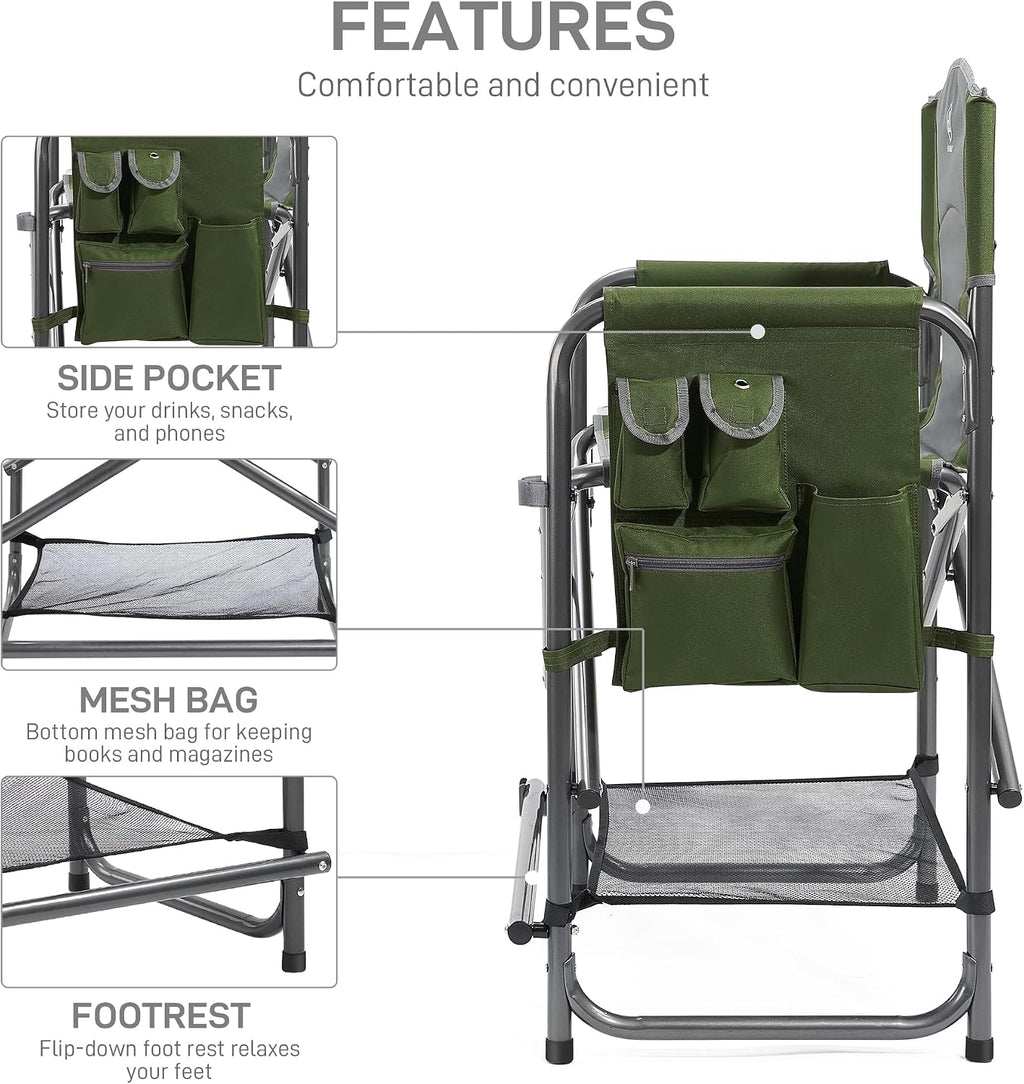 EVER ADVANCED 23.2" Medium Tall Director Chair with Side Table 400LBS Green