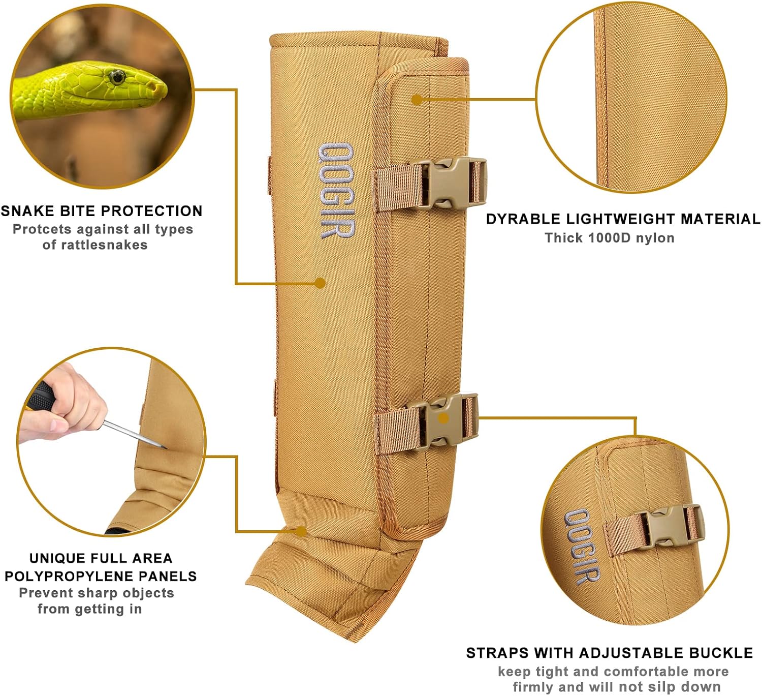 QOGIR Snake Gaiters for Hunting: Durable Snake Guards, Snake Gaiter Leggings for Men & Women, Snake Bite Protection for Lower Legs, Snake Proof Gaiters with Adjustable Size