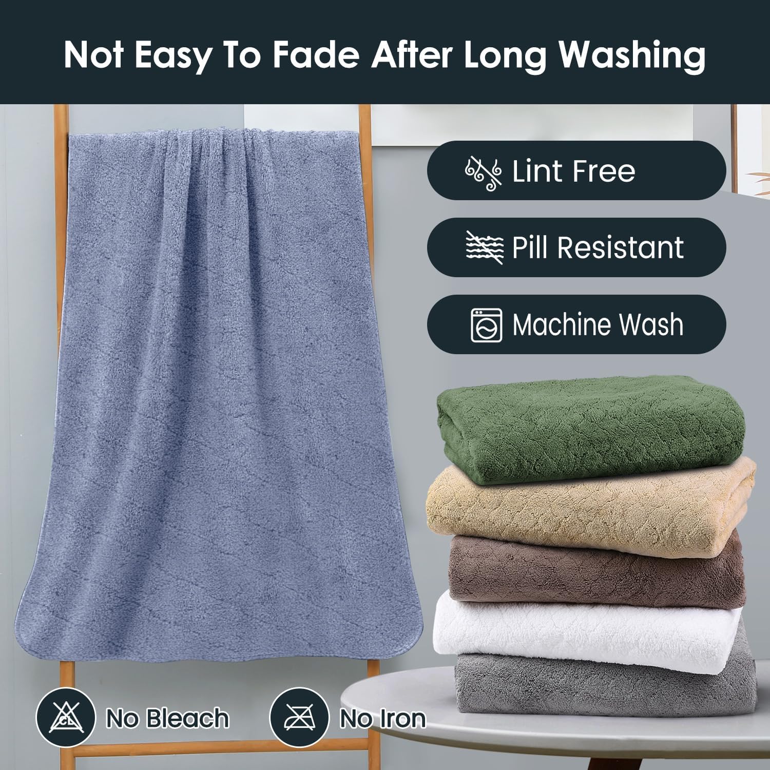JML Microfiber Bath Towels with Hanging Loop, 2 Pack, 27x55 in, Blue