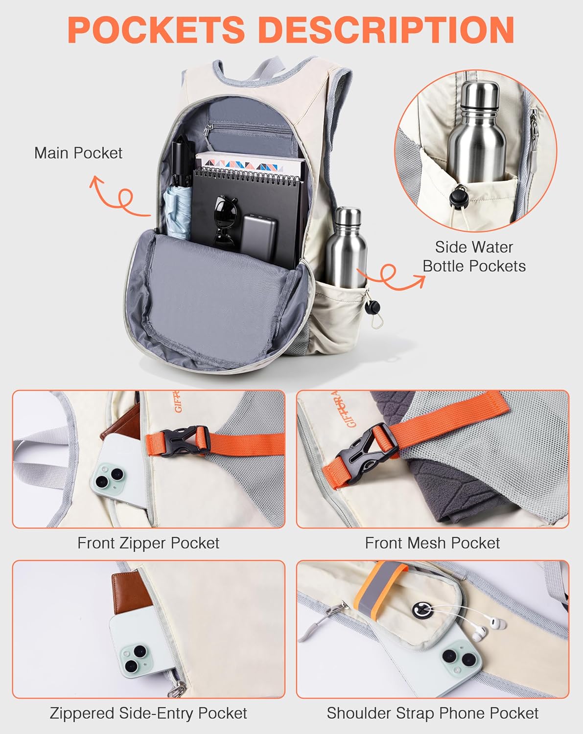 15L Small Hiking Backpack, Lightweight Foldable Daypack for Women