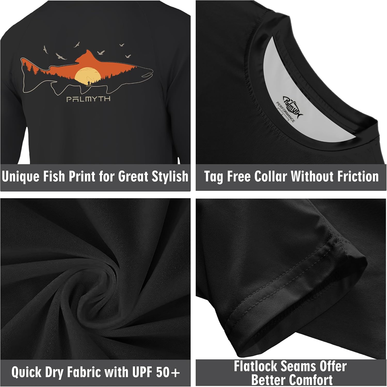 Palmyth Fishing Shirts for Men Long Sleeve UPF 50+ T Shirt Sun Protection