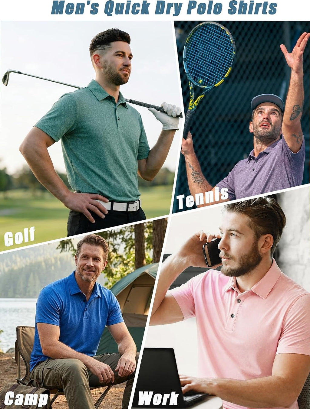 5 Pack Men's Polo Shirts Short Sleeve Golf T Shirt Performance Casual