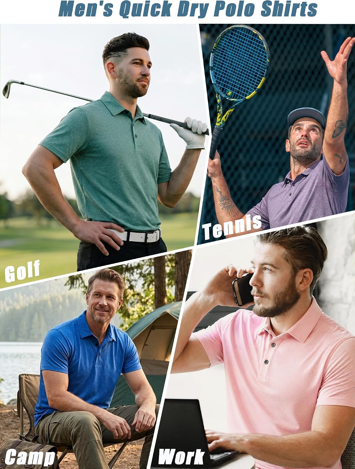 5 Pack Men's Polo Shirts Short Sleeve Golf T Shirt Performance Casual