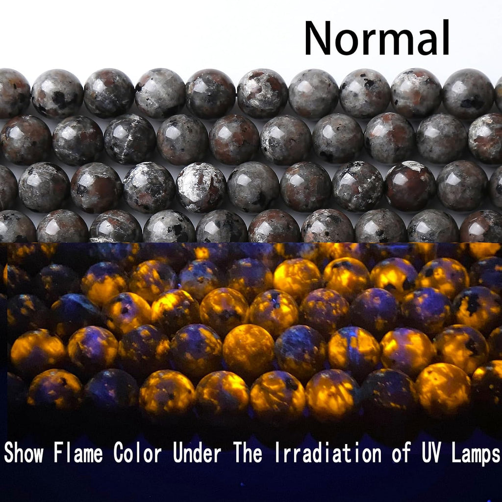 10MM 36PCS Flame Yooperlite Stone Beads Loose Beads for Jewelry Making DIY Bracelets Show Flame Color Under the Irradiation of UV Lamps