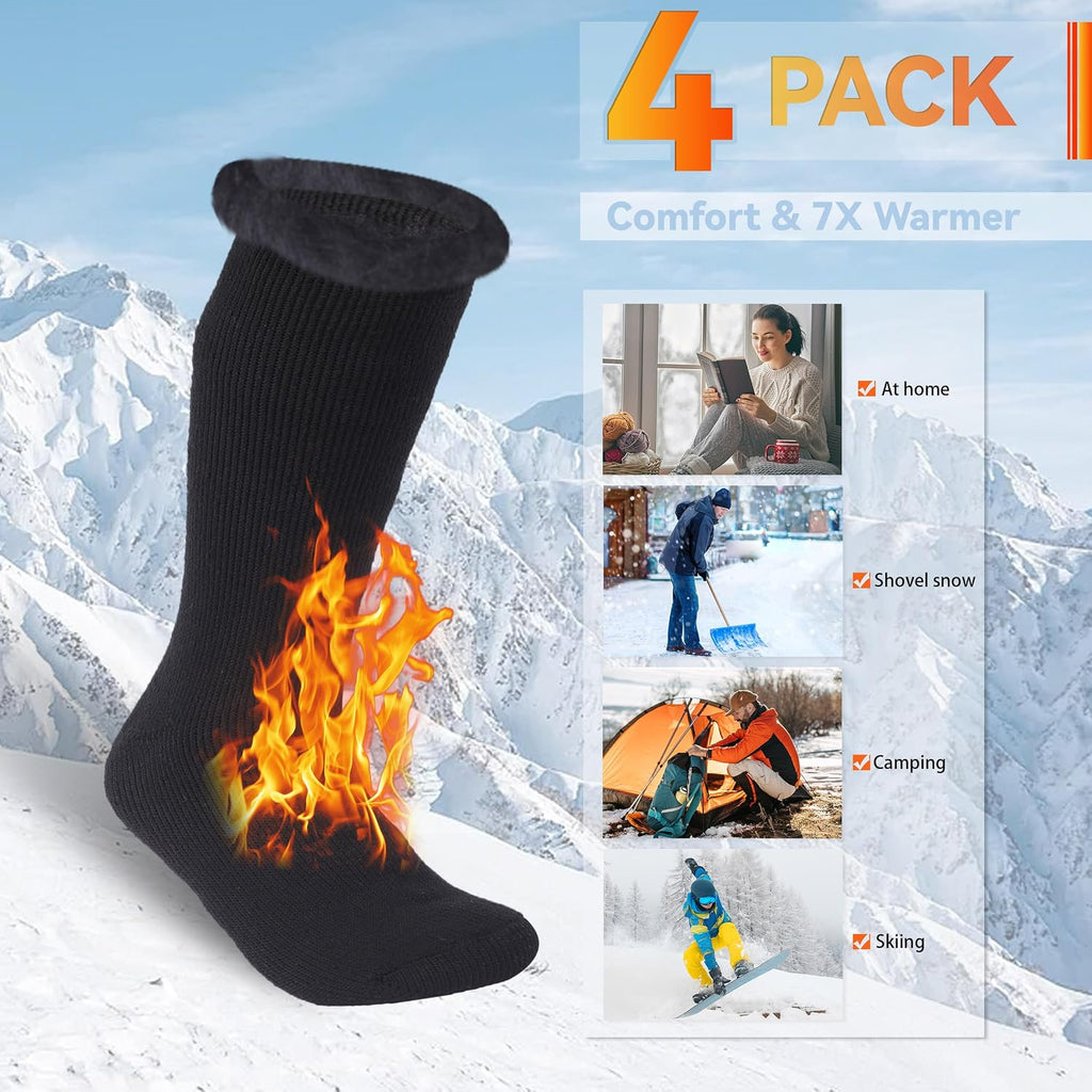 Sunew 4 Pairs Thermal Socks Skiing Snowboarding Hiking Mens Womens 7X Warmer Winter Crew Boot Socks