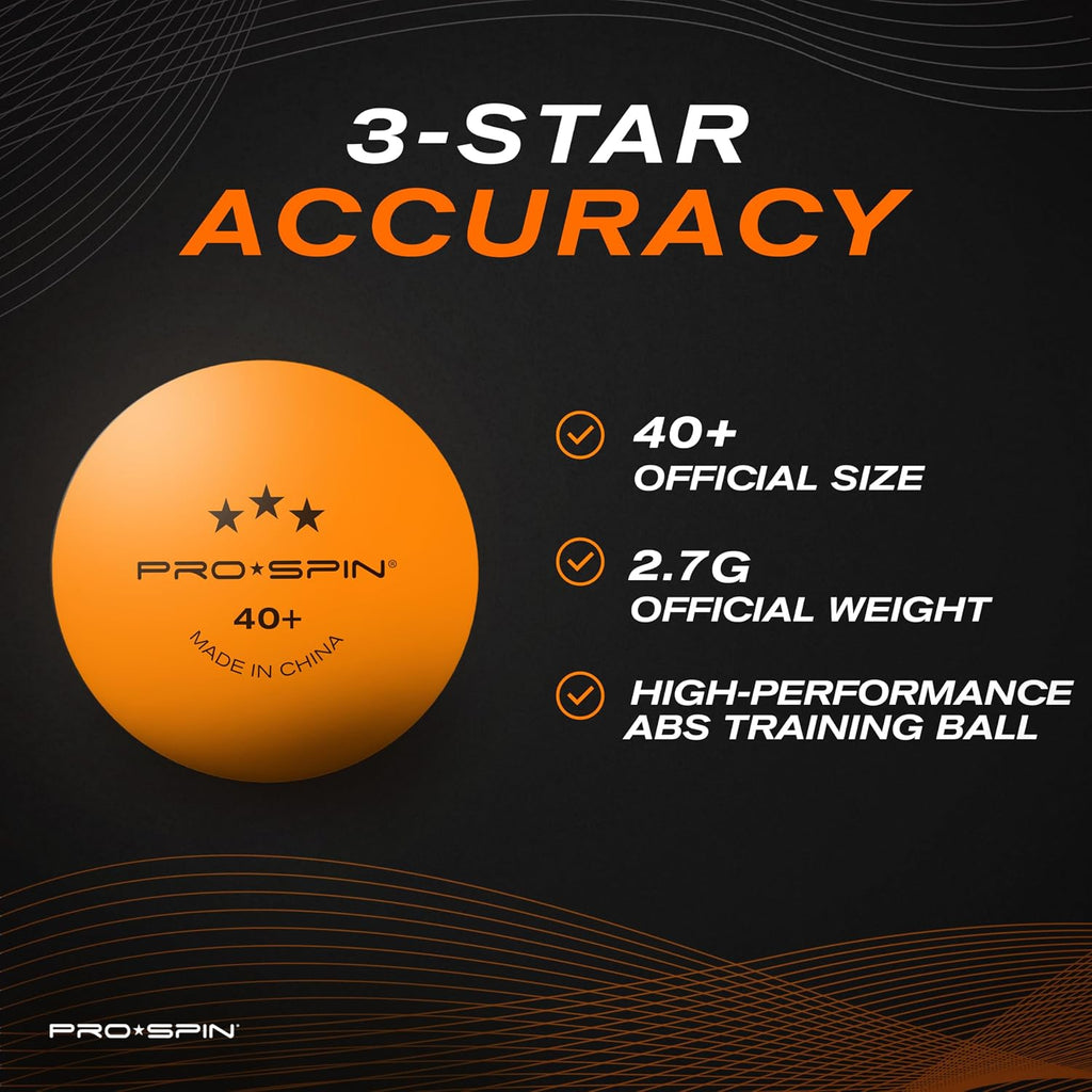 PRO-SPIN Ping Pong Balls - 3-Star Premium Orange Table Tennis Balls | High-Performance 40+ ABS Professional Quality | Ultimate Durability for Indoor & Outdoor Ping Pong Tables