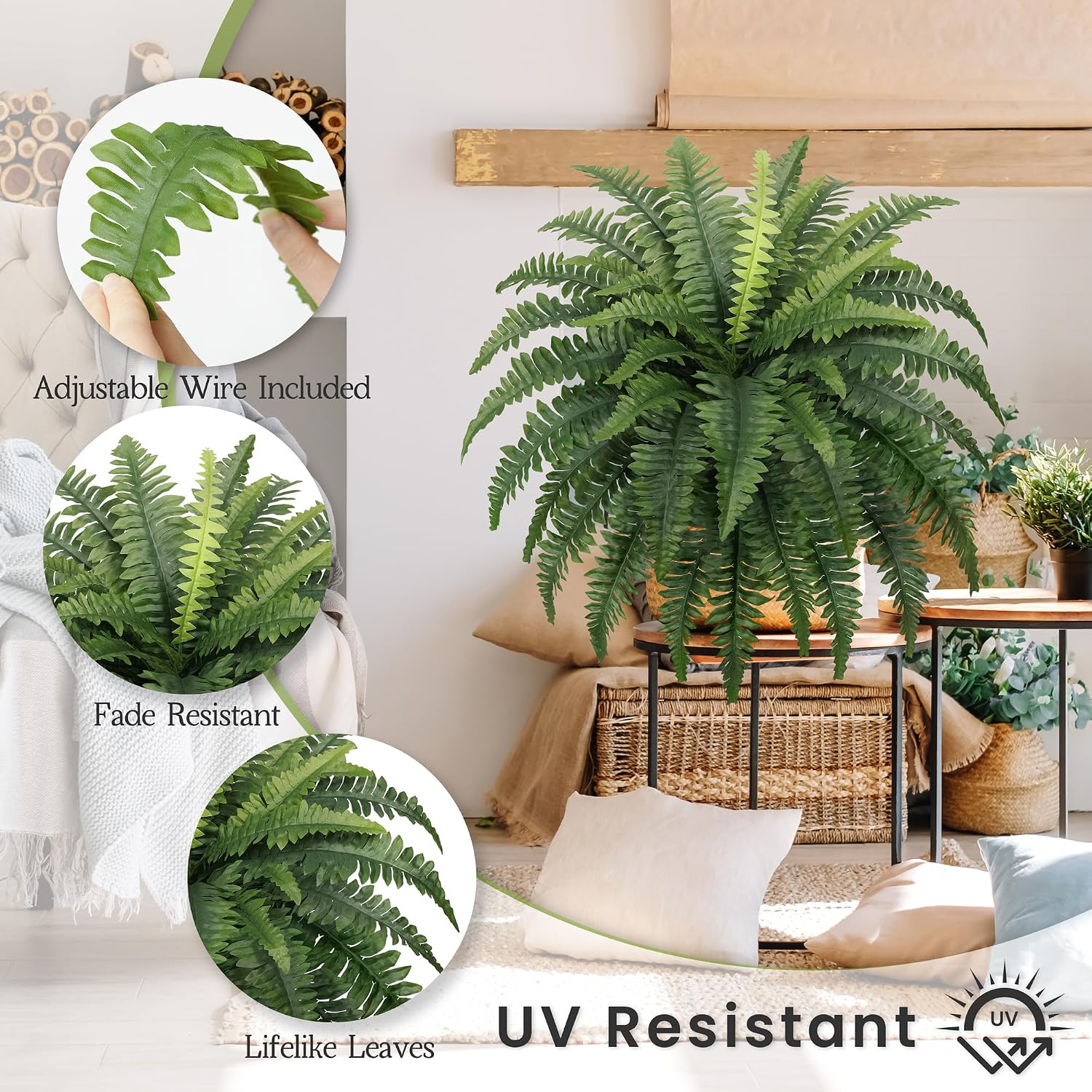 FOREST PRINCE 35" Fake Ferns Artificial Bush Plants for Outdoors, 2-Pack