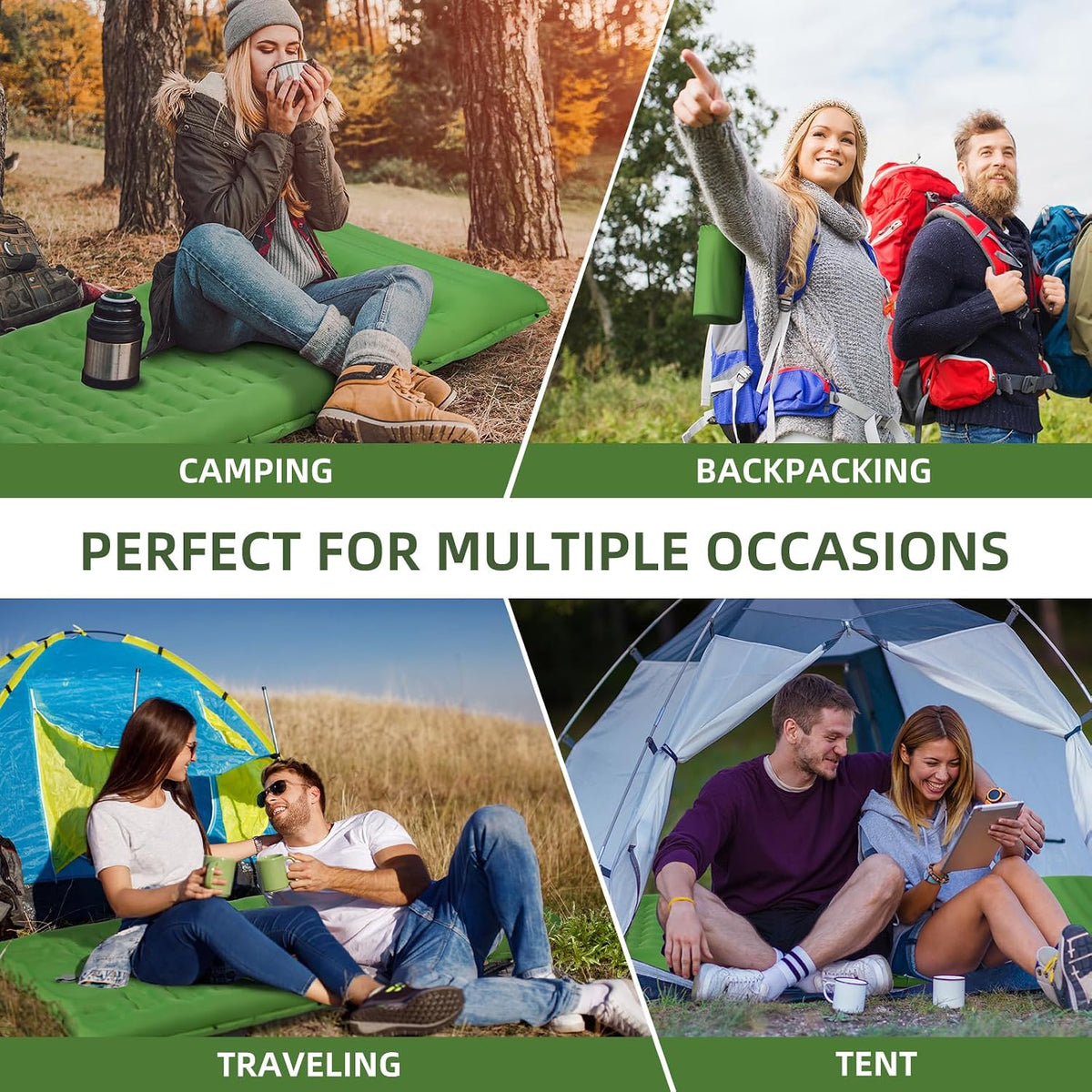 FNARMW Camping Sleeping Pad, Extra Thick 5 Inch Camping Mat with Pillow Built-in Foot Pump Inflatable Sleeping Pads Compact for Camping Backpacking Hiking Traveling Tent（Green）
