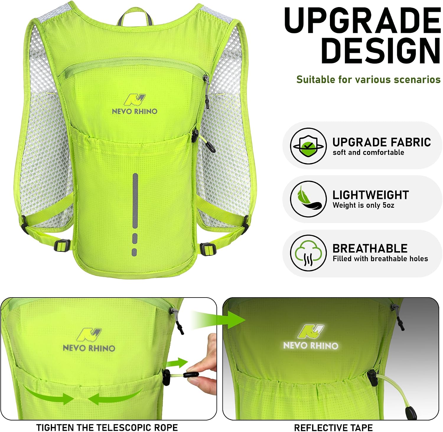 N NEVO RHINO Running Vest with 1.5L Water Bladder, Hydration Vest Pack