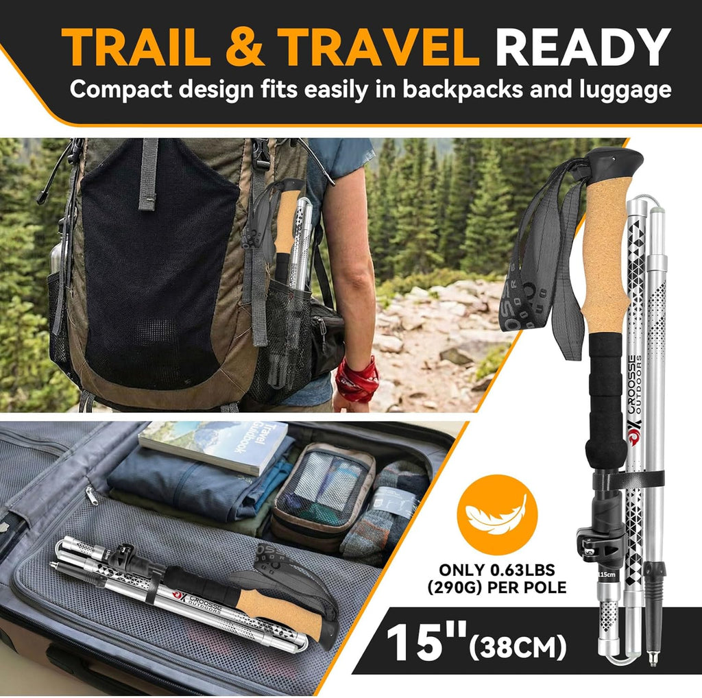 Cork Grip Collapsible Hiking Poles, Trekking Poles for Hiking, Lightweight
