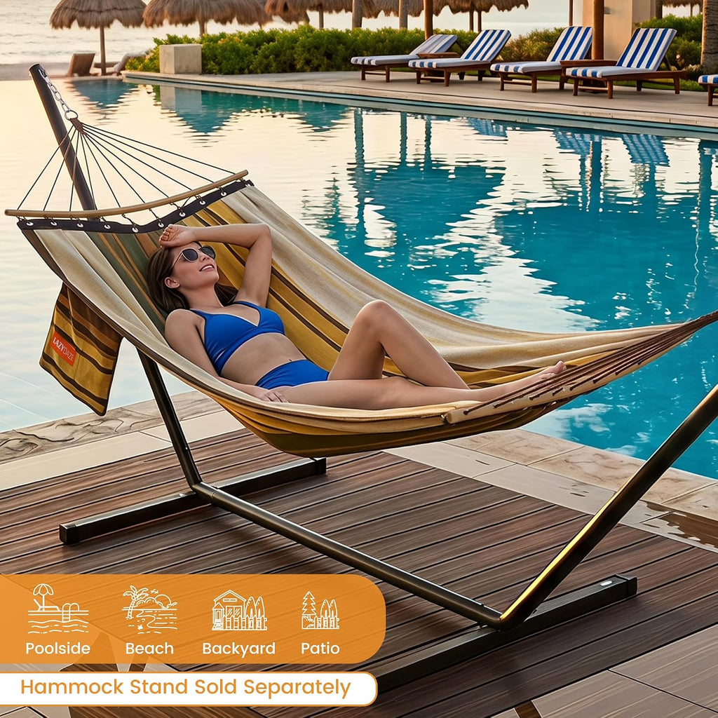 Lazy Daze Camping Hammock, Double Outdoor Hammock with Curved Spreader Bar