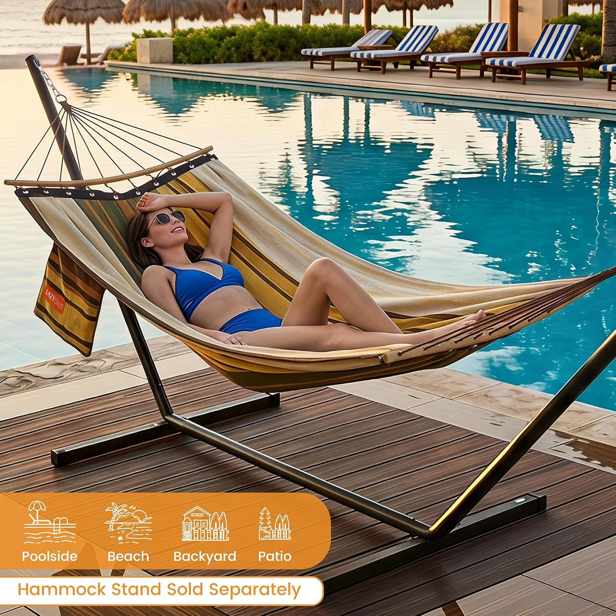 Lazy Daze Camping Hammock, Double Outdoor Hammock with Curved Spreader Bar