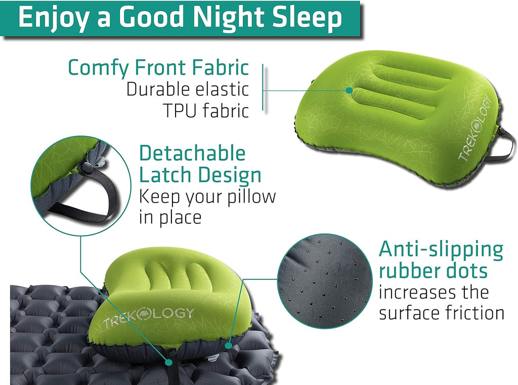 TREKOLOGY Aluft 2.0 Small Inflatable Camping Pillow for Backpacking, Travel