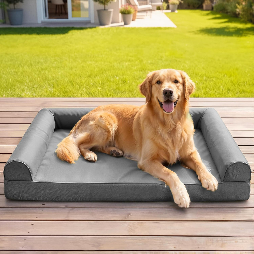 Sytopia XL Orthopedic Outdoor Dog Beds Large Sized Dog, Supportive Dogs Couch with Waterproof Washable Cover, Extra Large Comfort Pet Sofa with Soft Sherpa & Nonskid Bottom, Grey, 42"