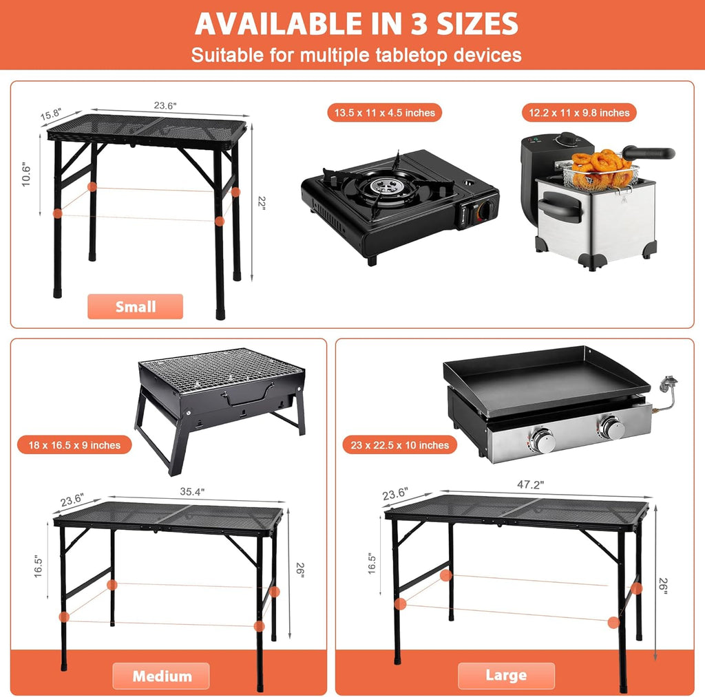 GREGIN Folding Camping Grill Table, Outdoor Metal Table. Foldable, Portable
