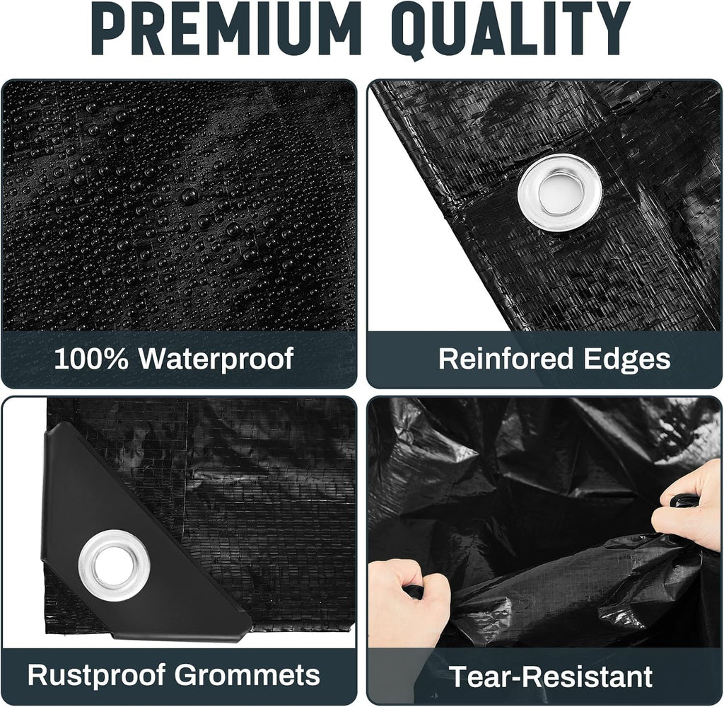 8 Pack 4 x 6 ft Black Tarps, 5.5 Mil Heavy Duty Waterproof Tarp