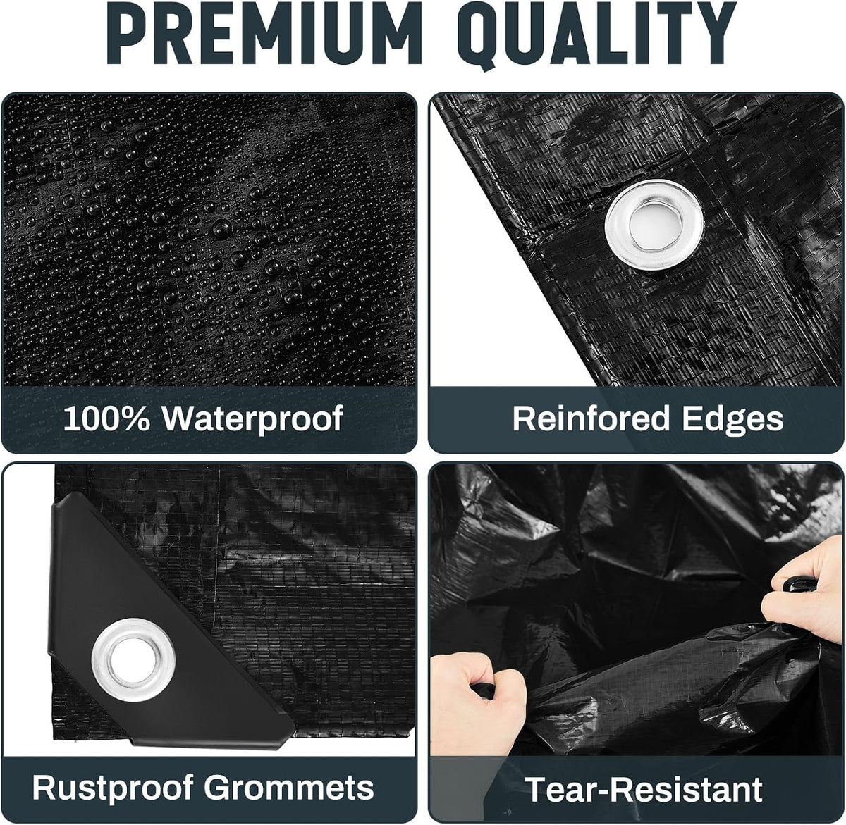 8 Pack 4 x 6 ft Black Tarps, 5.5 Mil Heavy Duty Waterproof Tarp