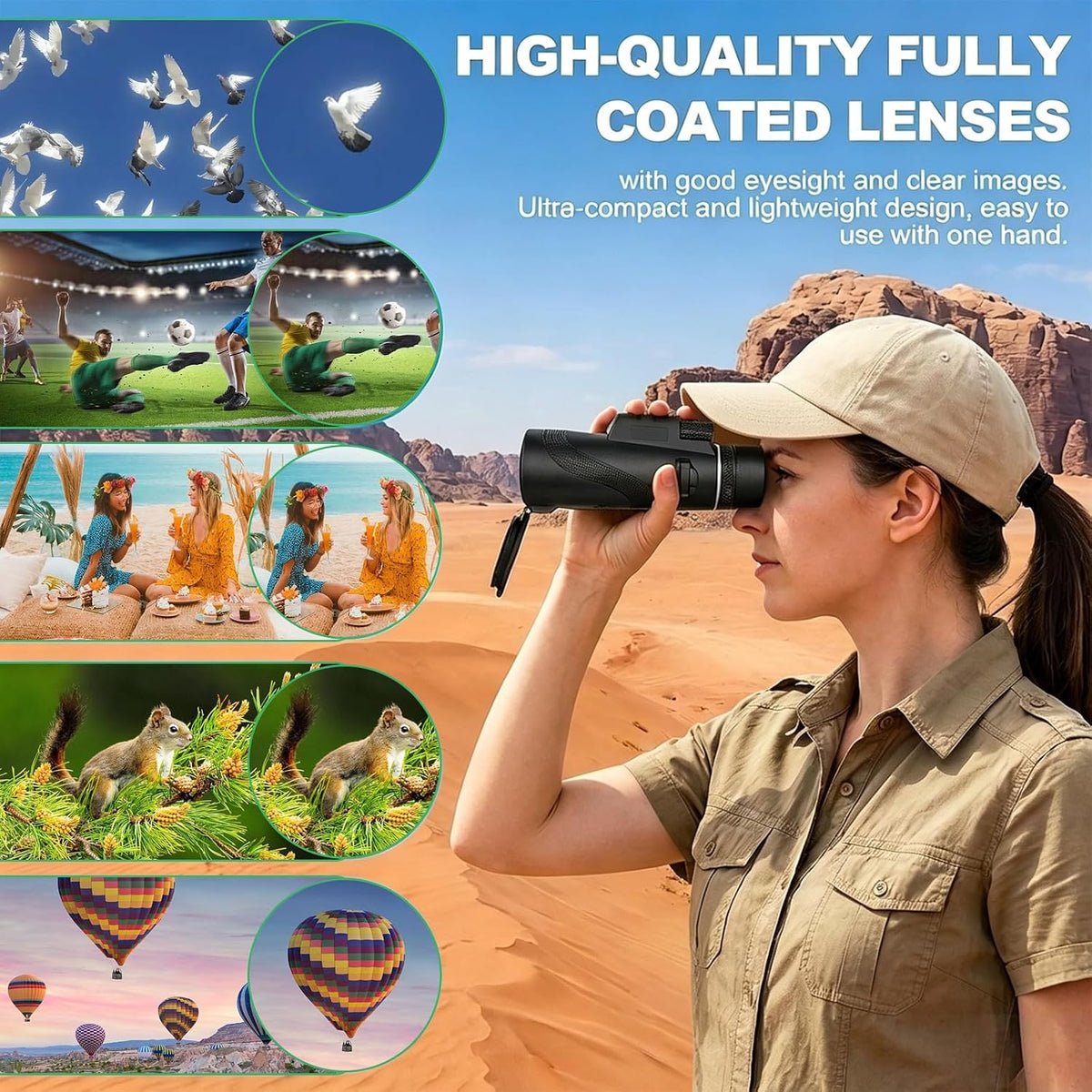 80x100 Monocular Telescope, BAK4, Waterproof, Phone Adapter, Hiking