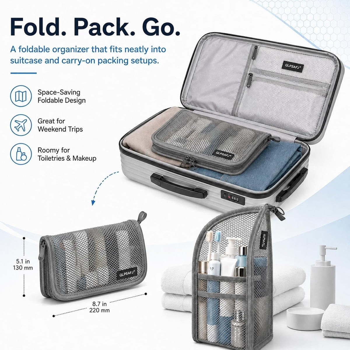 Mesh Zipper Toiletry Bag for Travel Storage Pouch Multi-pocket Travel Cosmetic Bathroom Count Hanging Organizer Portable Standing Makeup Foldable Clear Waterproof EVA Large Capacity(4pc)
