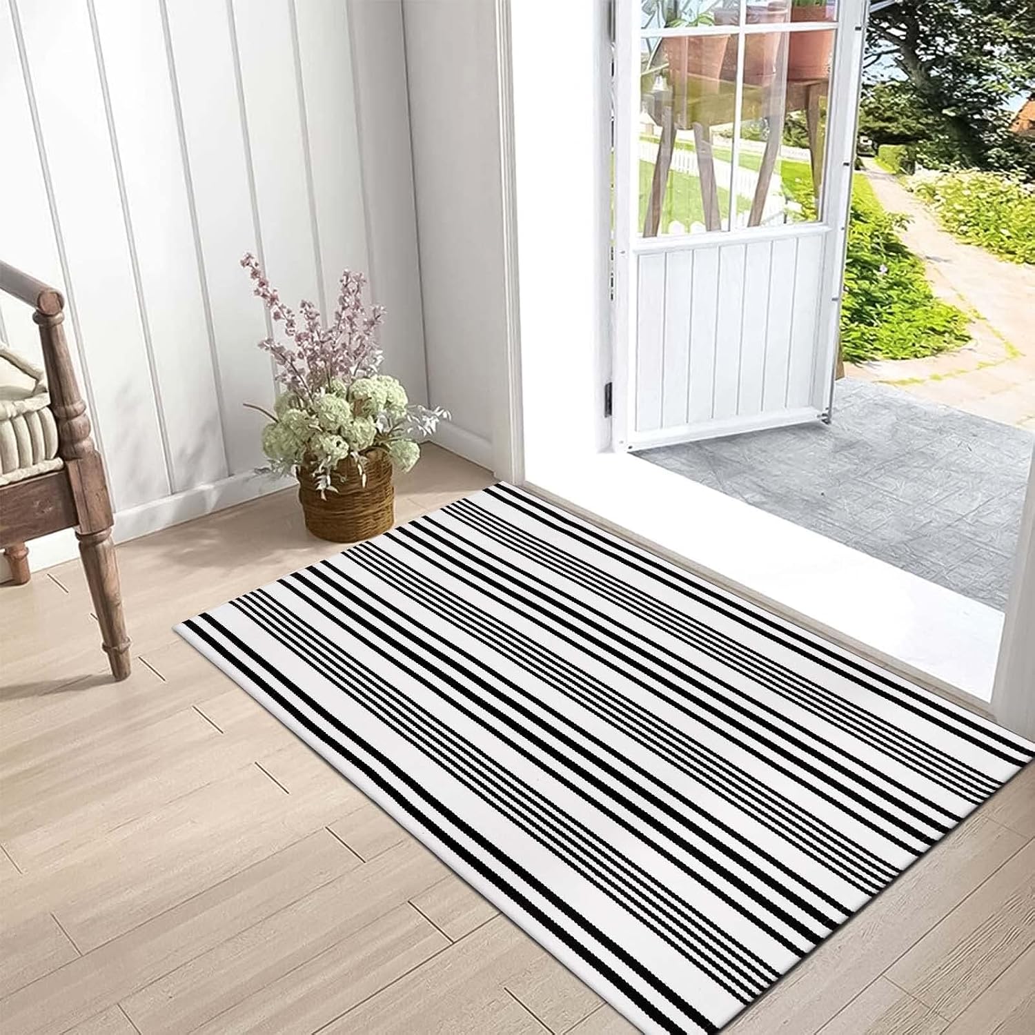 OJIA Black and White Outdoor Rug 24"x51" Front Door Mat Fall Porch Decor