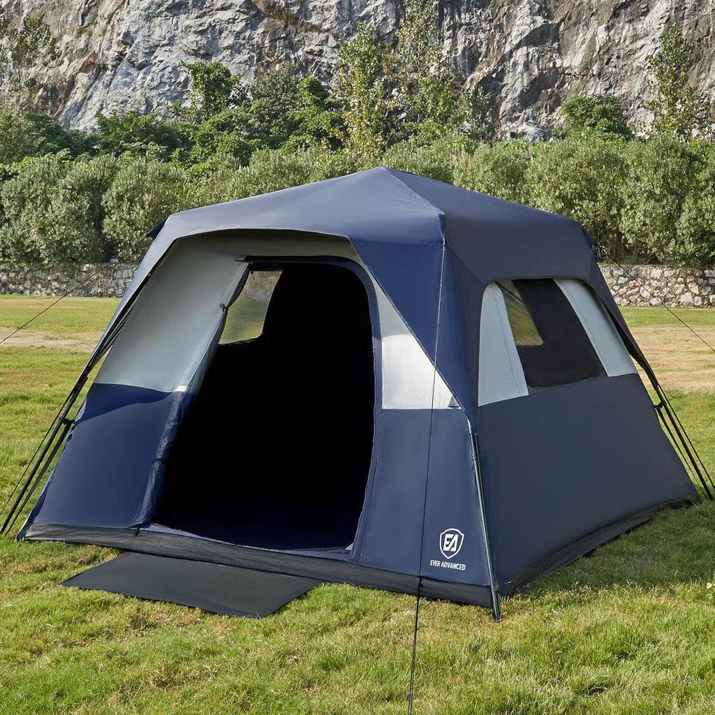 EVER ADVANCED 6 Person Camping Tent, Blackout Design Tent for Camping Instant Cabin Tents for Family with Rainfly, 60s Easy Setup, Water-Resistant