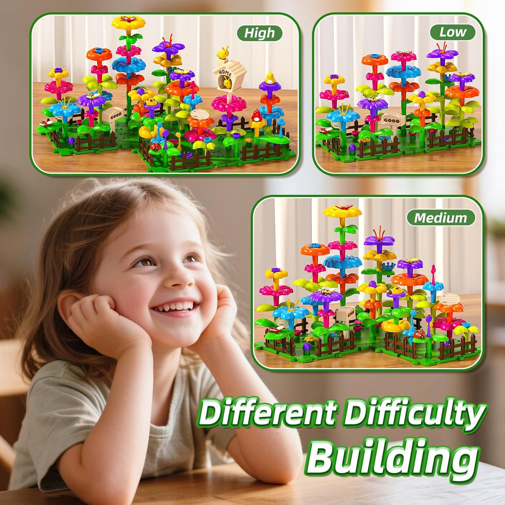 112 Pcs Flower Garden Toy, Toddler Girl Toys 3-4 Years Old Girls Gardening Building Gifts Set Best Educational Learning Fine DIY Crafts Stem Construction Stacking Kit for 3 4 5 6 7 Year Kids Birthday