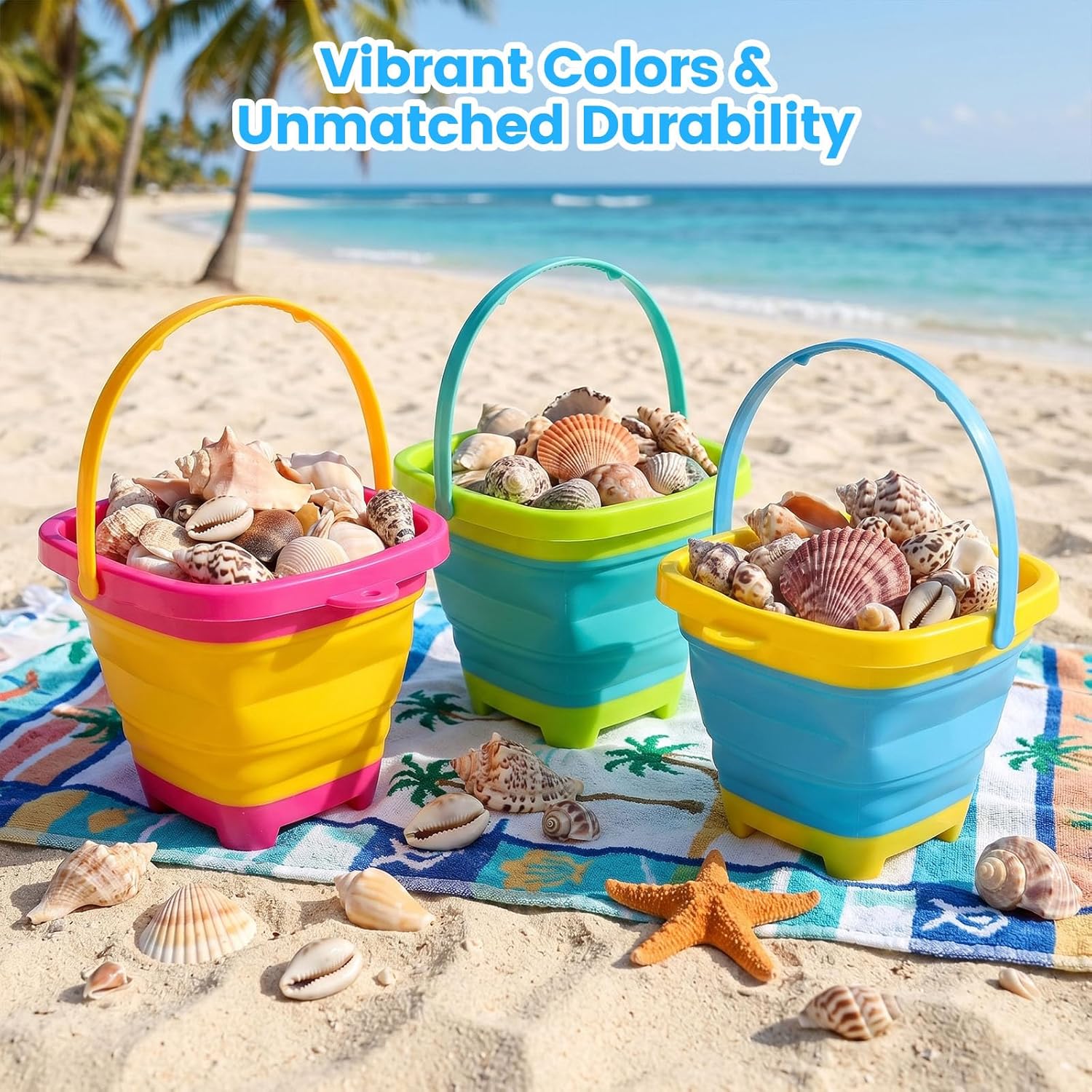 Shindel Collapsible Bucket for Kids,3 Pcs, Multicolor, Silicone | Foldable Pail Bucket, Summer Outdoor Travel Toys, Camping Gear, Beach Essentials, Sand Play Toys