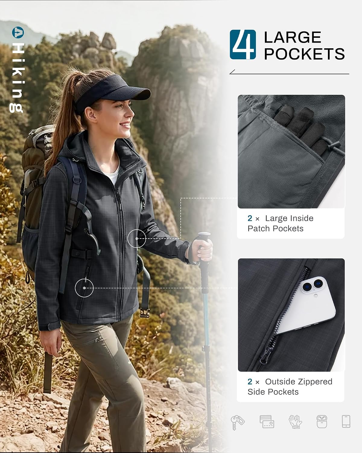 Outdoor Ventures Women's Fleece Lined Rain Jacket Waterproof Softshell Coat
