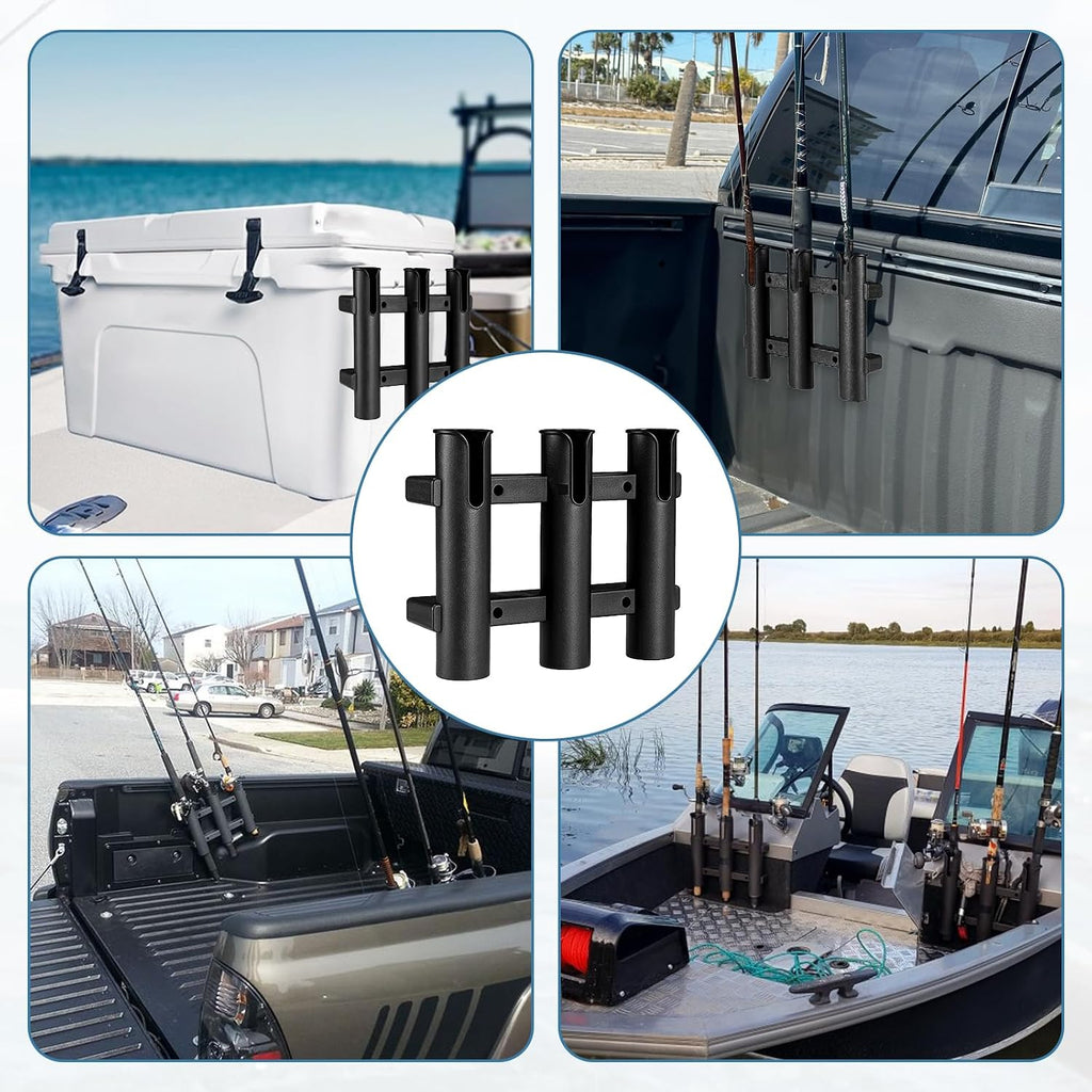 2Pcs Fishing Rod Holders Boat Rod Holders with Screws 3 Rod Rack Wall Mounted Boat Side Mount Tool Holder Portable Fishing Pole Holders for Boat Kayak Garage Cooler Trailer Fishing Boat
