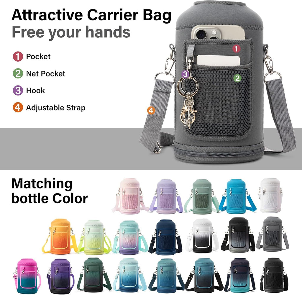 DYSANKY Insulated Water Bottle w/Straw Lid & Portable Carrier Bag, 64oz
