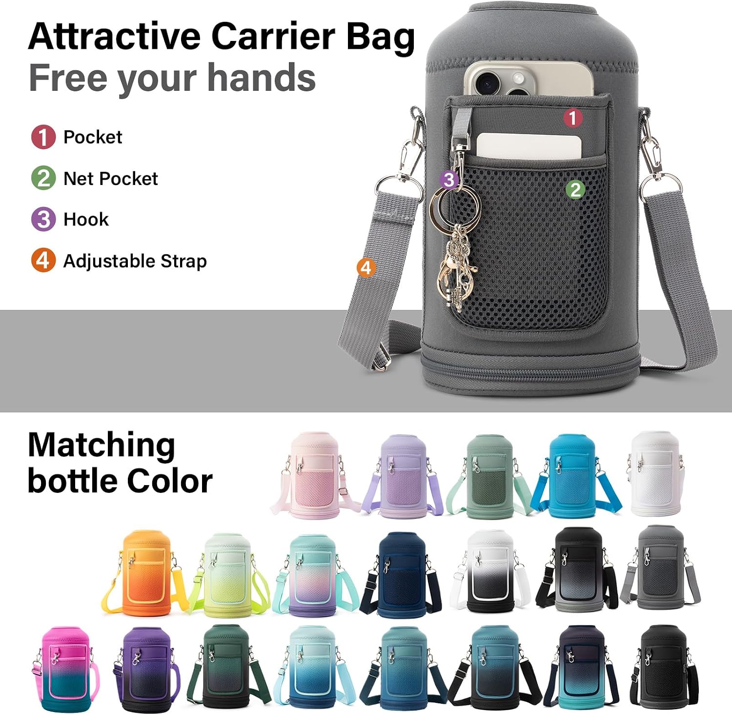 DYSANKY Insulated Water Bottle w/Straw Lid & Portable Carrier Bag, 64oz