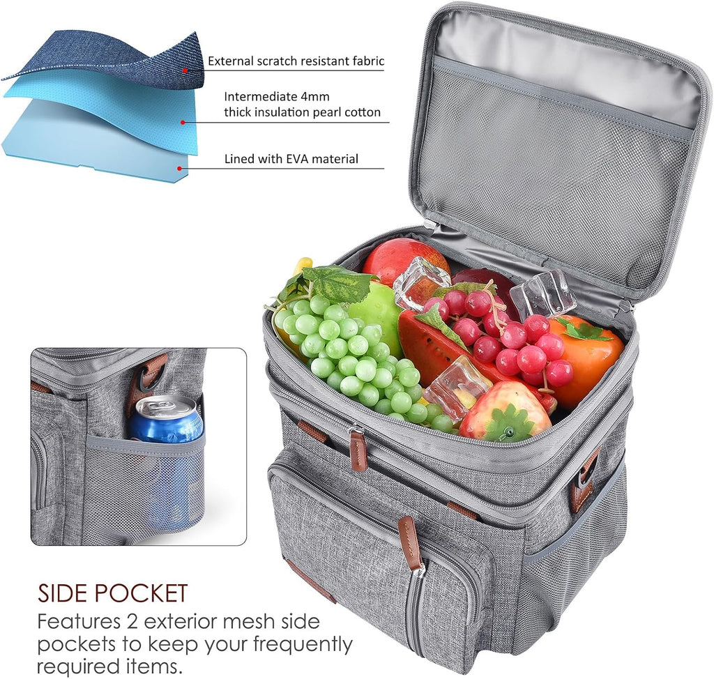 MIYCOO Lunch Bag for Women & Men, Expandable Double Deck Lunch Box, 15L