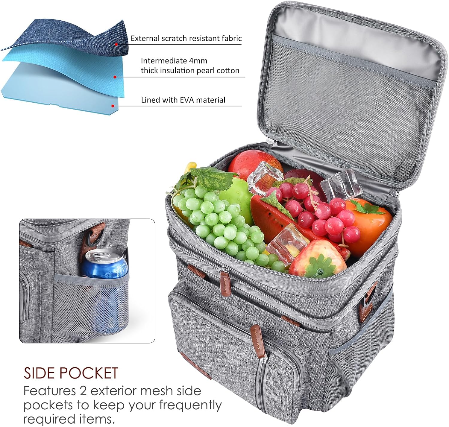 MIYCOO Lunch Bag for Women & Men, Expandable Double Deck Lunch Box, 15L