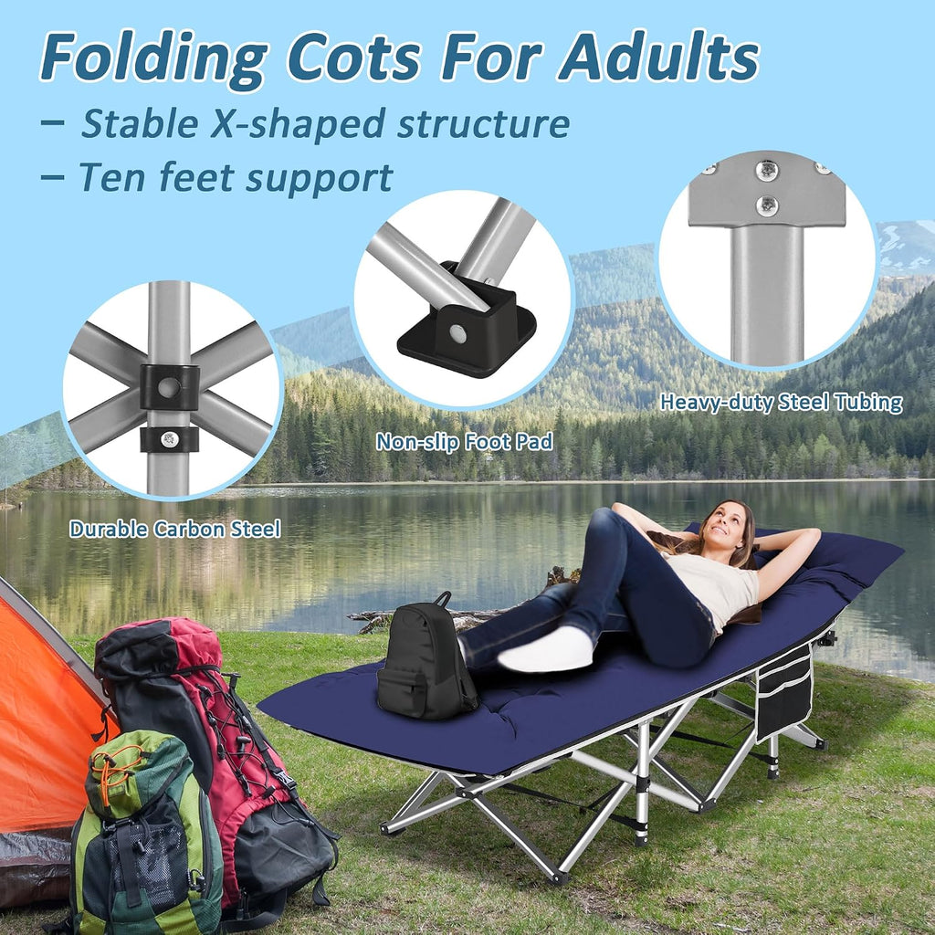 HABUTWAY Camping Cots for Adults, 600lbs Capacity, Folding Camping Cot with Mattress, Sleeping Cots for Adults with Carry Bags for Travel,Beach,Patio,Home Office,Nap Time