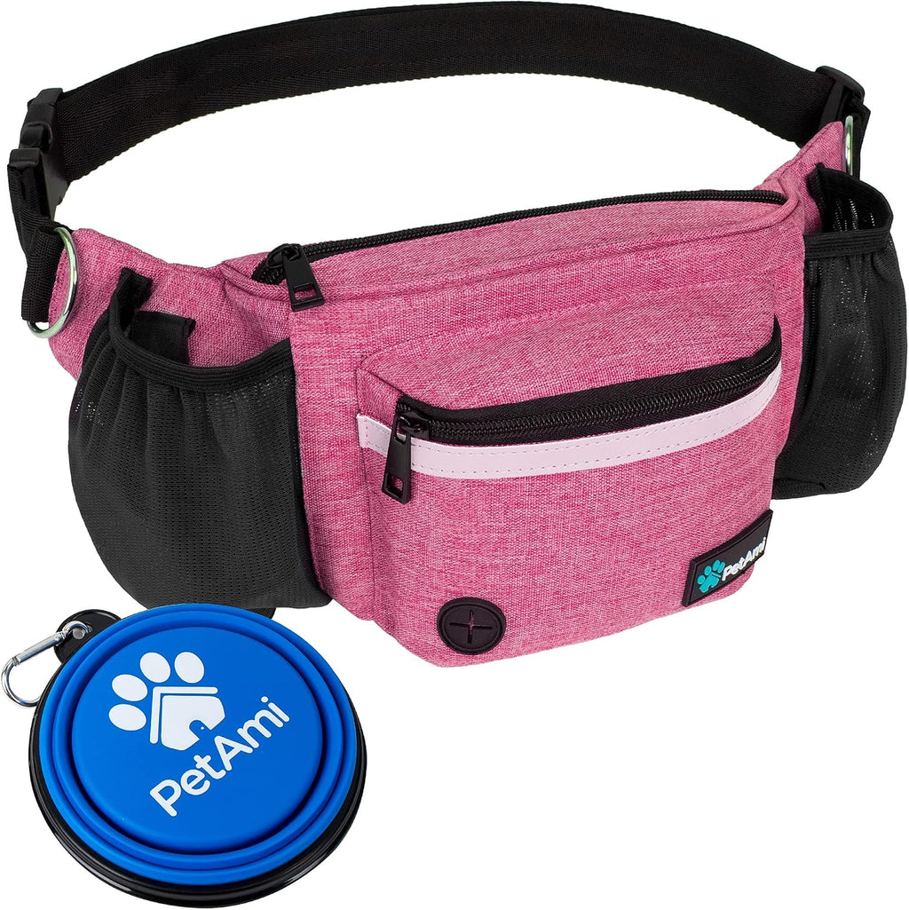 PetAmi Dog Fanny Pack, Treat Pouch for Dog Walking Training, Pink