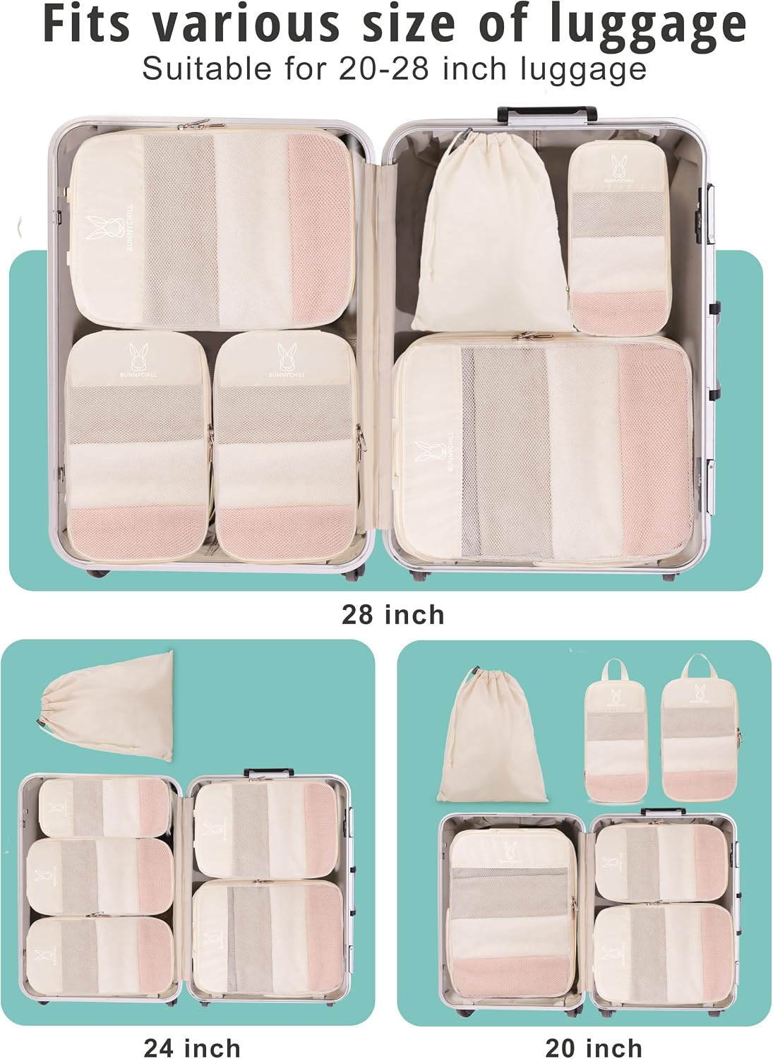 6/8 Set Space Saving Compression Packing Cubes Lightweight Packing Cube