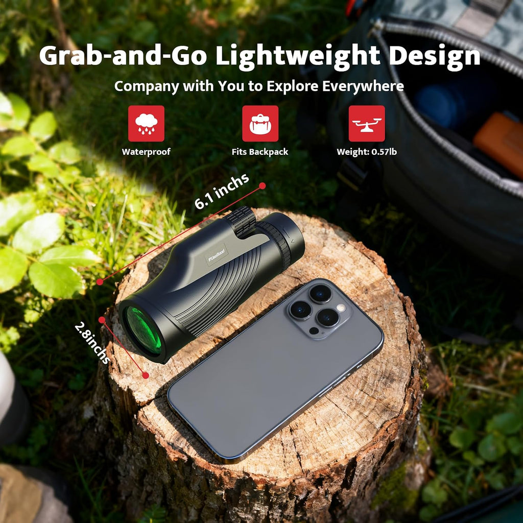 Monocular Telescope, 10x42 Monocular for Adults, BAK4 Prism & FMC Lens Monoculars for Adults High Powered, Waterproof Portable Monocular with Hand Strap for Bird Watching, Camping, Travel