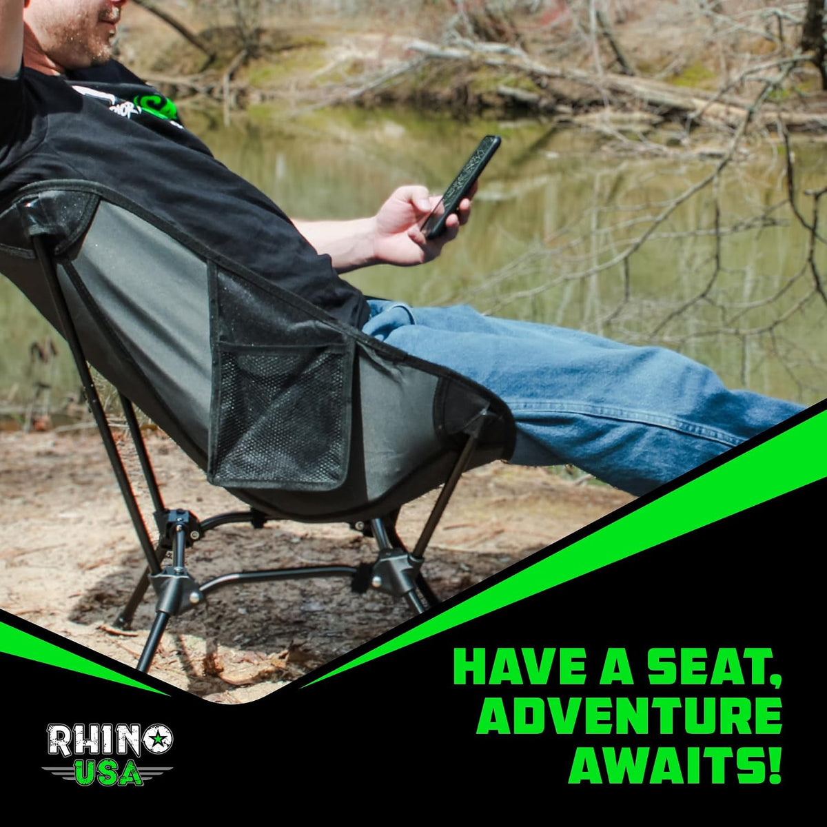 Rhino USA Portable Camping Chair - Collapsible Folding Chair, 400lb Cap