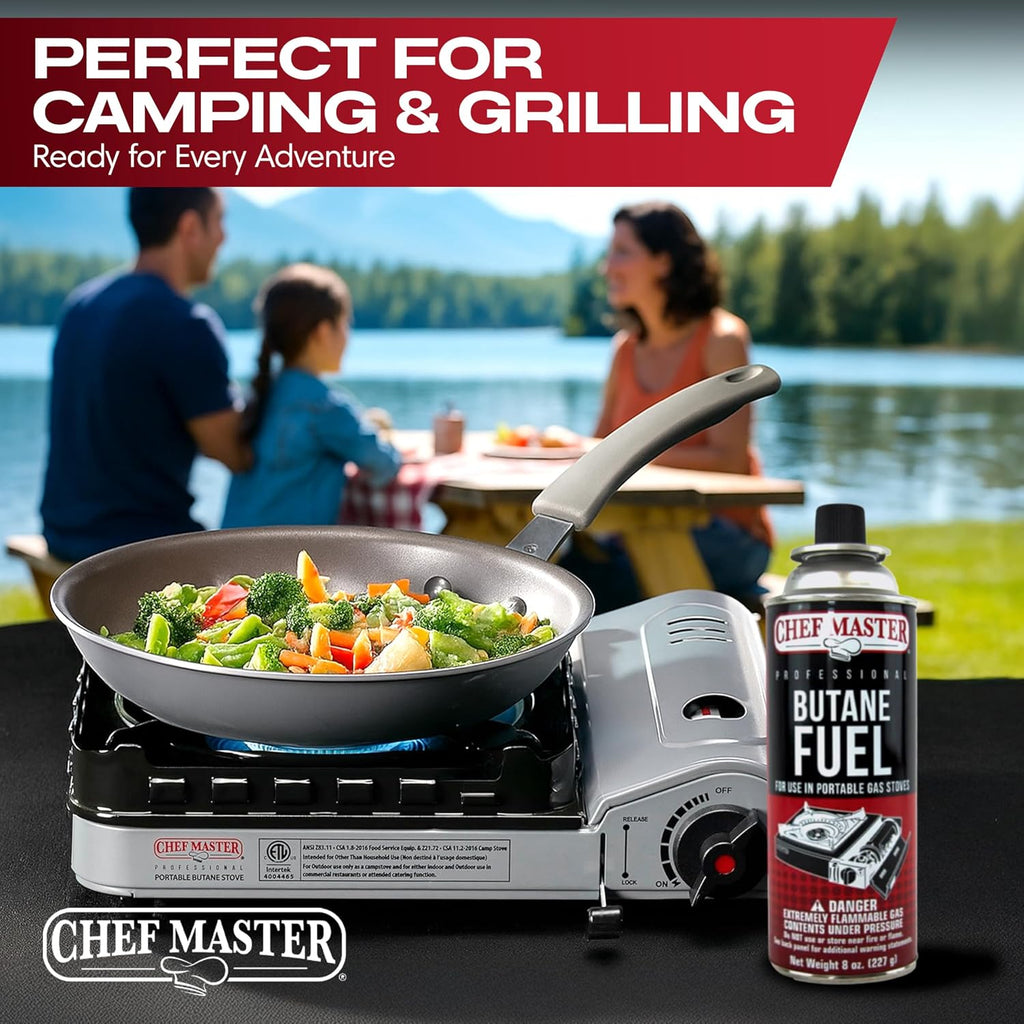 Chef Master Butane Fuel Canister, Camp Stove & Torch Refill, 8 oz, 24-Pack