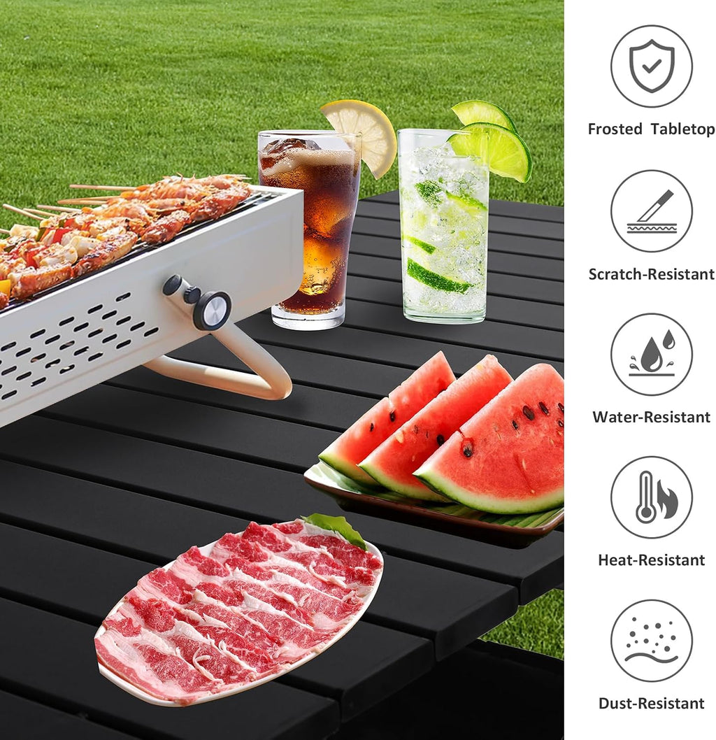 Moosinily Camping Table 4Ft Lightweight Metal Folding Picnic Camp Table Portable Roll-Up Design for Outdoor, Camp, Beach, BBQ, Patio, and Picnic with Carrying Bag 47.2''x21.6''x 19.69''