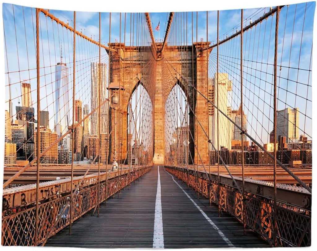 BELECO 7x5ft Fabric Brooklyn Bridge Backdrop New York Iconic Building City Backdrop American Travel Landmark Photo Wedding Photography Background Kids Adults Lovers Portrait Shoot Studio Video Props